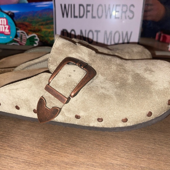 Madden Girl Suede Big Buckle Clog Shoes - Picture 2 of 6